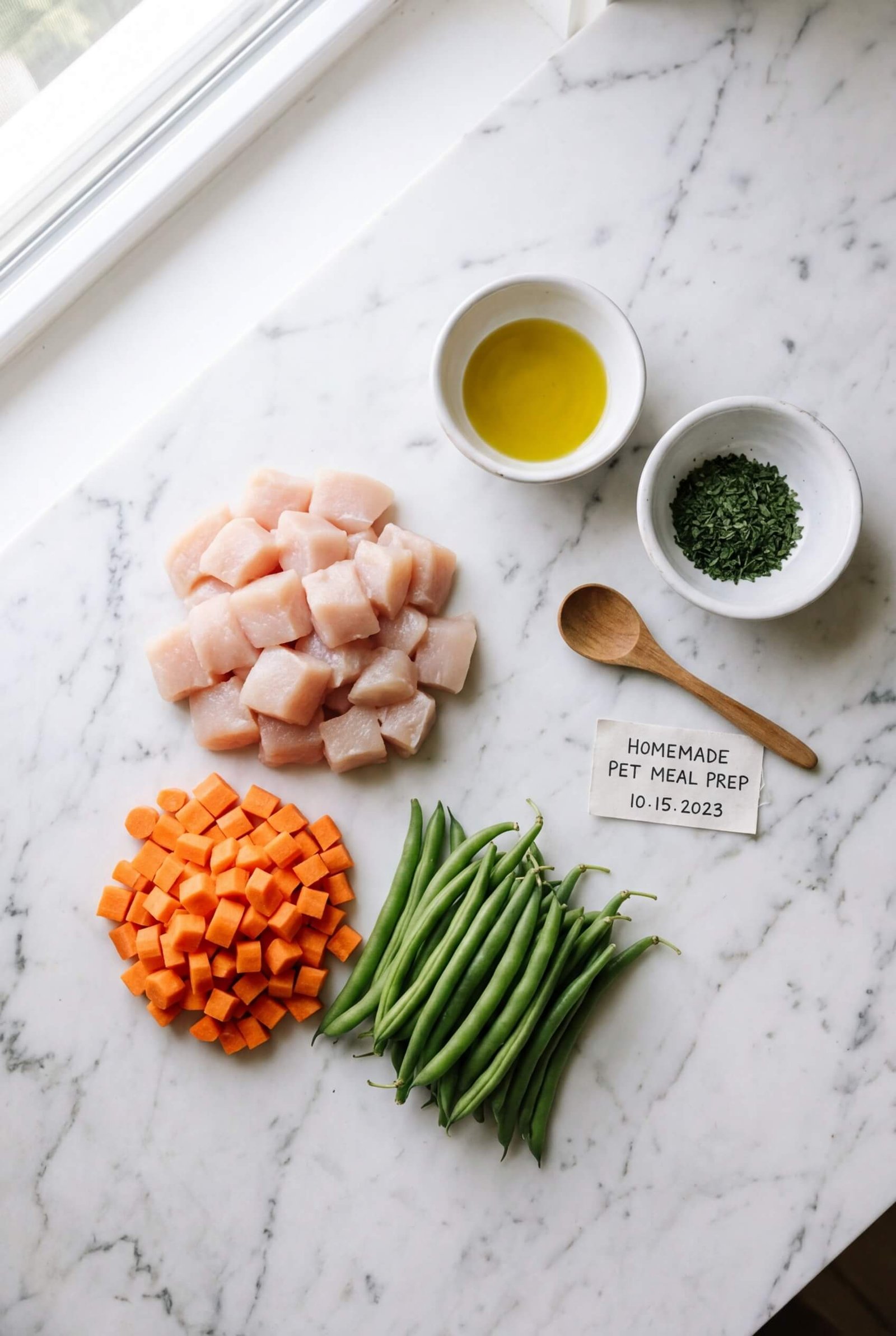 Ingredients for Chicken & Veggie Power Bowl laid out on a counter
